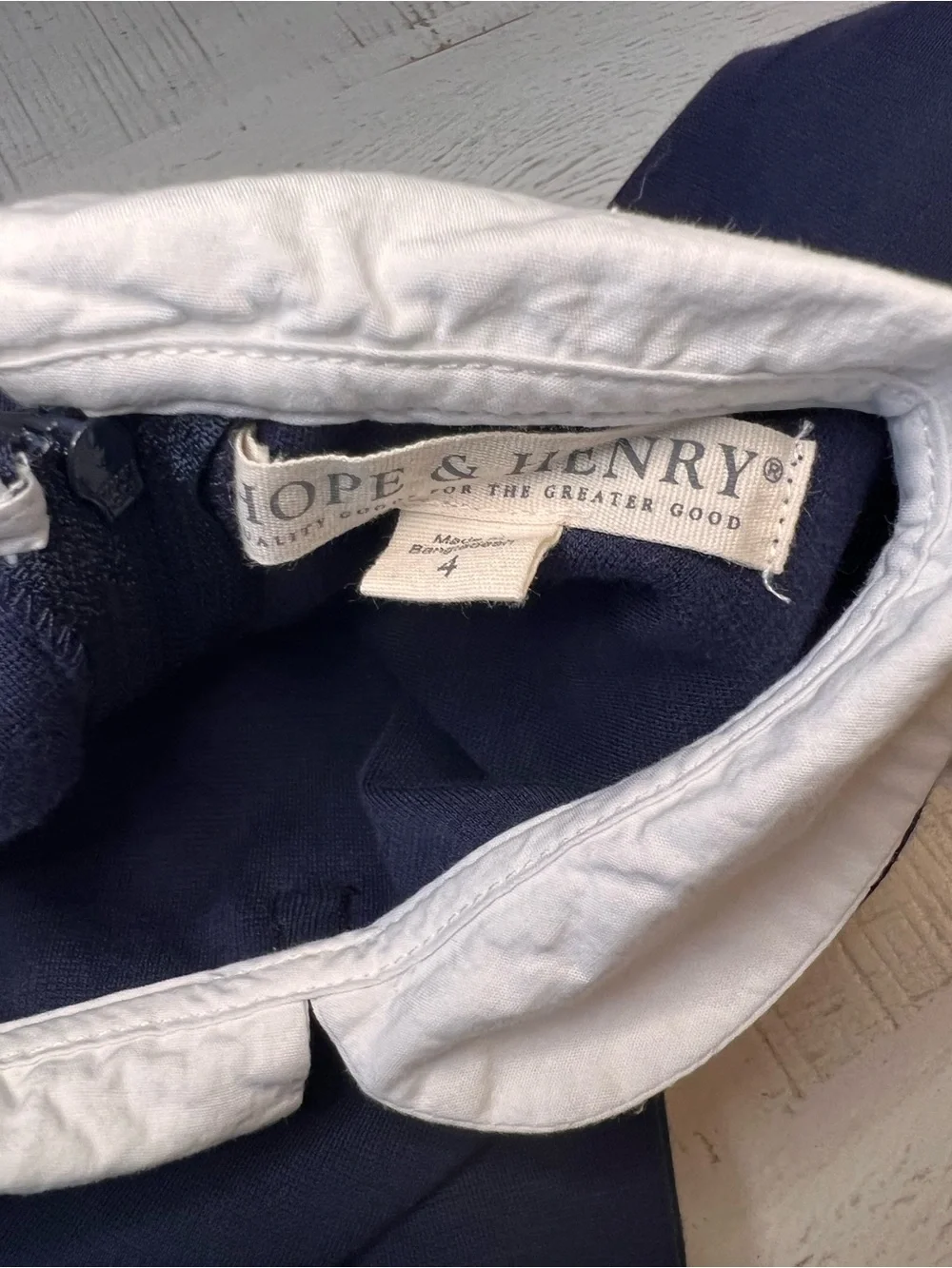 Hope & Henry Girls Navy Dress with White Collar